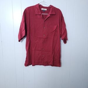 Tommy Bahama 100% Silk Summer Casual Short Sleeve Red Shirt Mens Size L